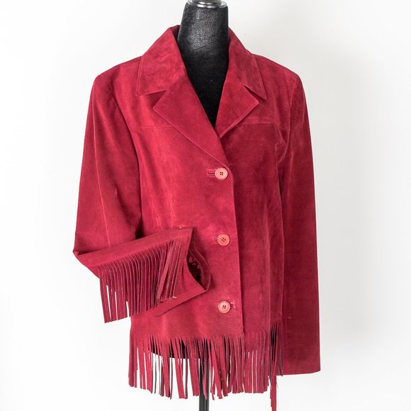 Danier burgundy suede fringe jacket - sz 8/10